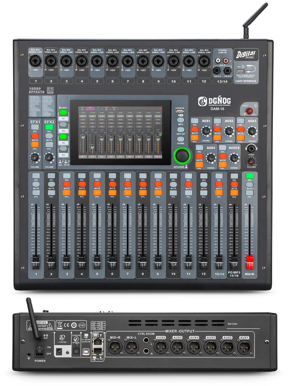 DAM-16 professional digital mixer: front view