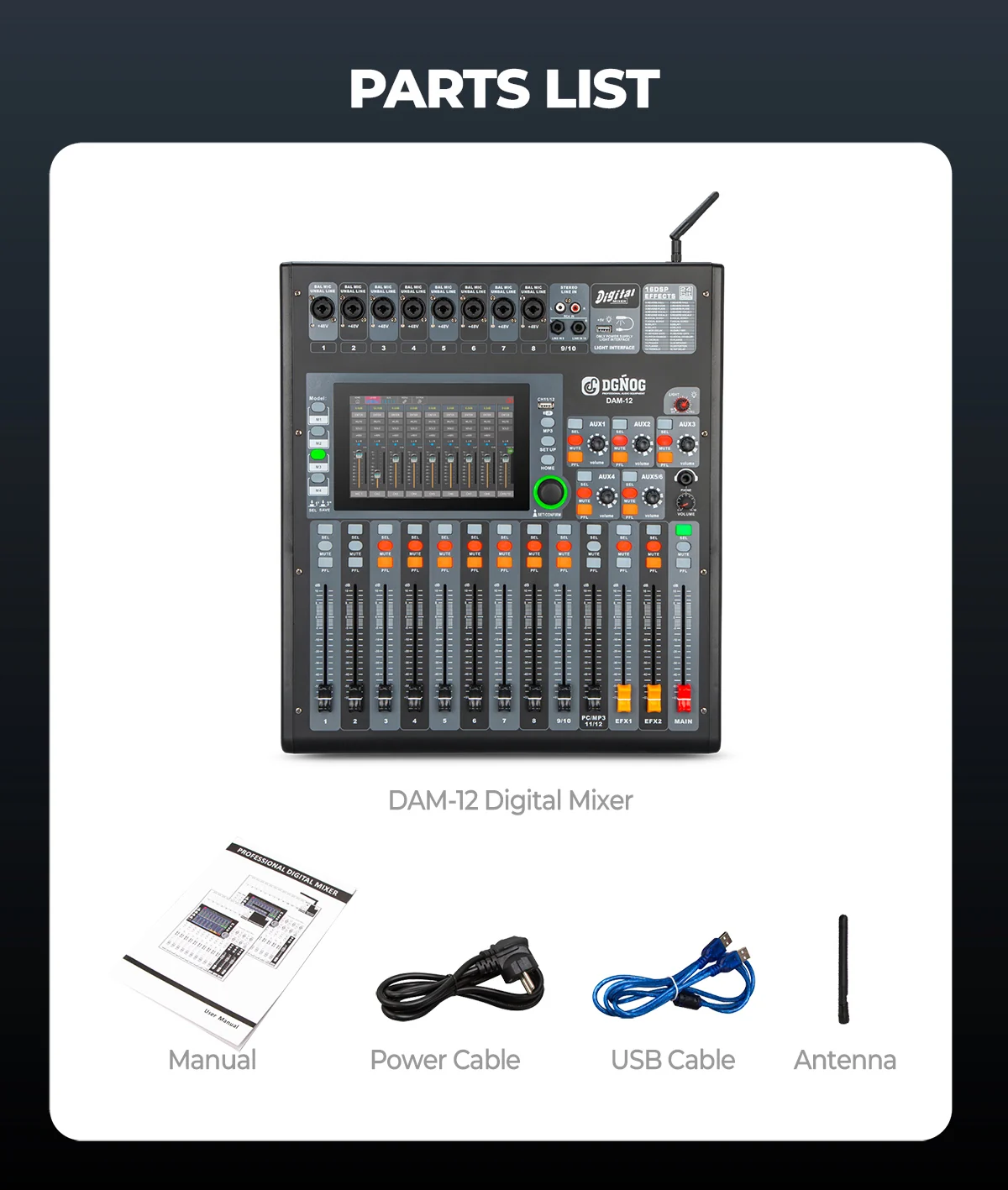 DAM-16 professional digital mixer: included accessories