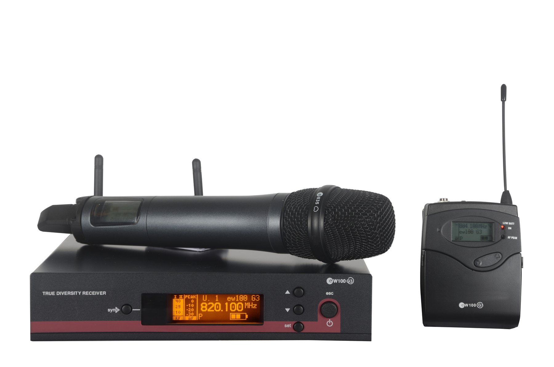 EW100G3 wireless microphone receiver handheld and bodypack transmitters