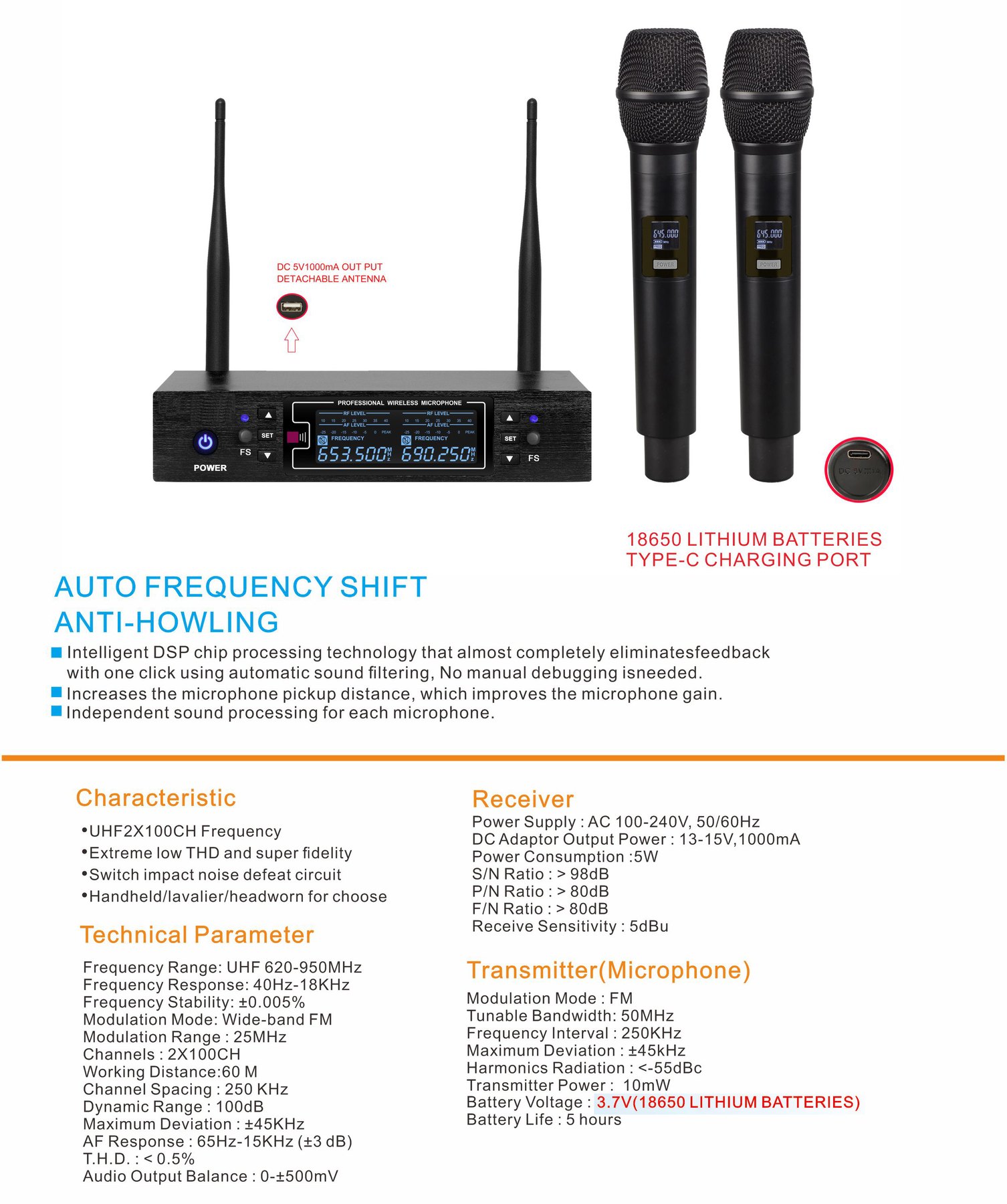 K-280 wireless microphone supplier feature and specification sheet