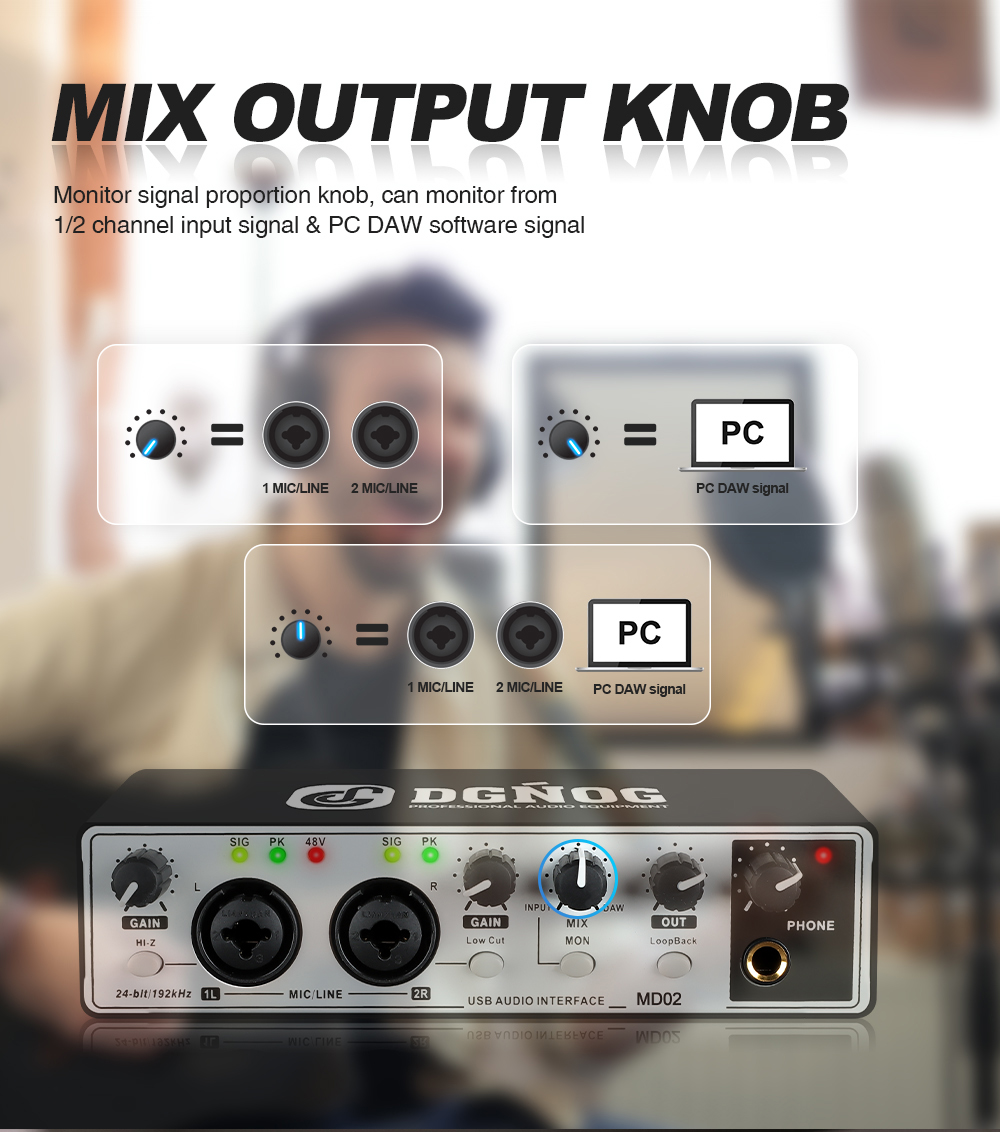 MD02 direct and DAW monitoring mix control