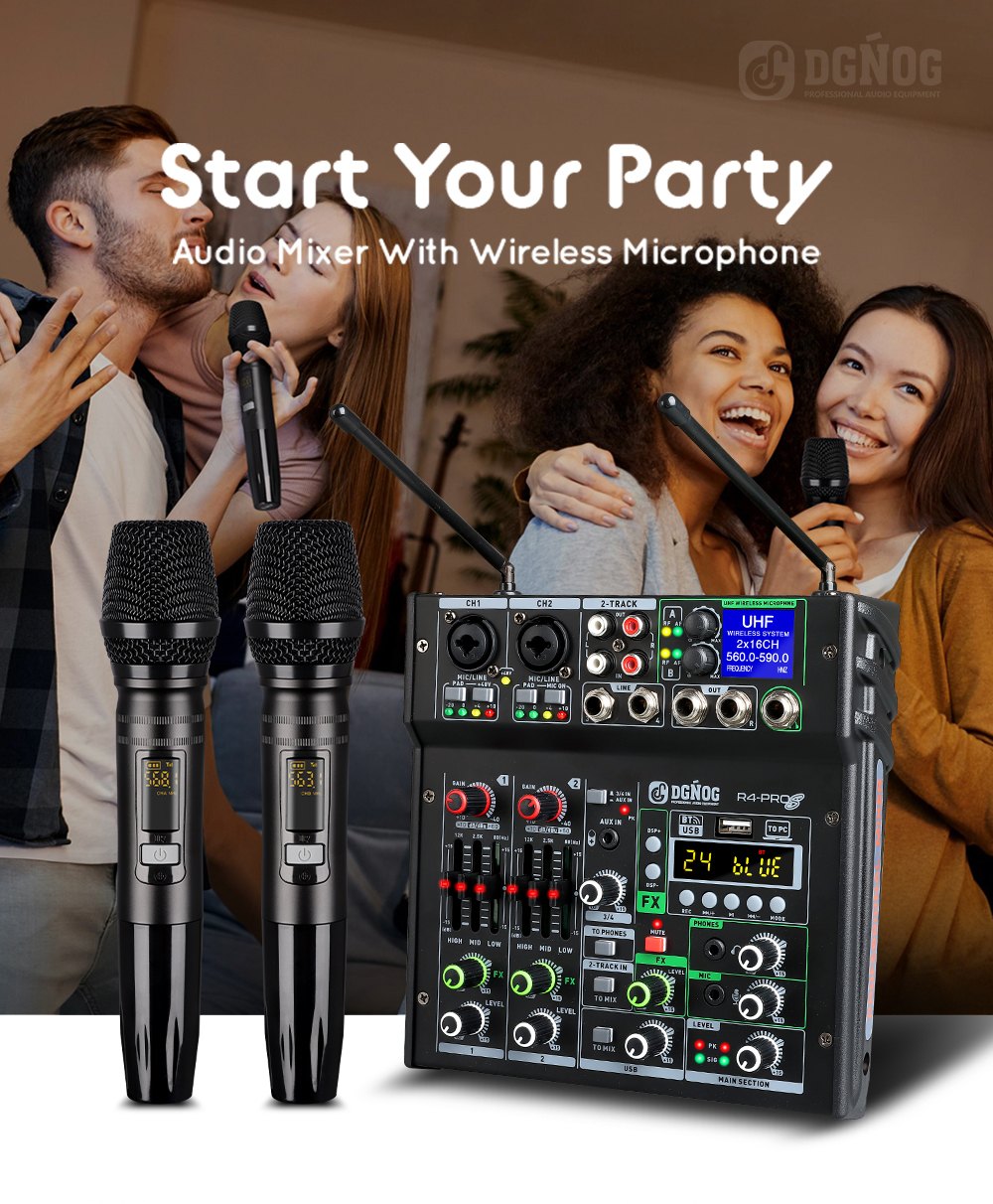 R4-PRO S mixer with two wireless handheld microphones