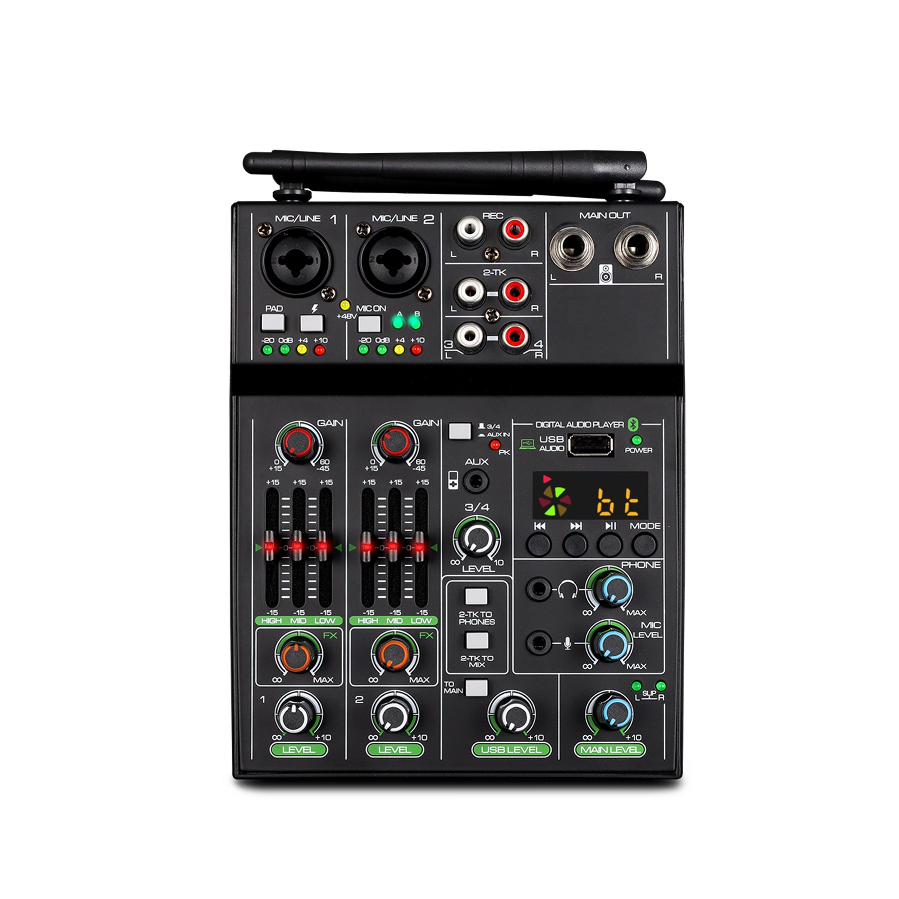 R4-PRO compact wireless microphone mixer top panel