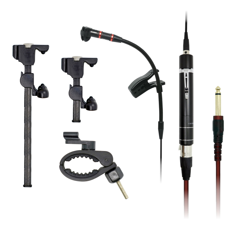 S163 instrument microphone two mounting clips cable and power supply components