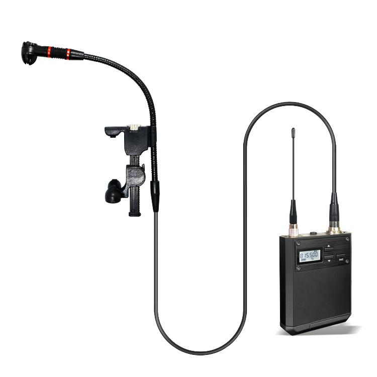 S163 instrument microphone shown with a wireless bodypack application