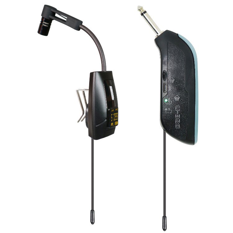 U-320 clip-on wireless instrument microphone front and rear views