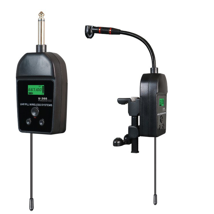 U-360 wireless instrument microphone front and rear views