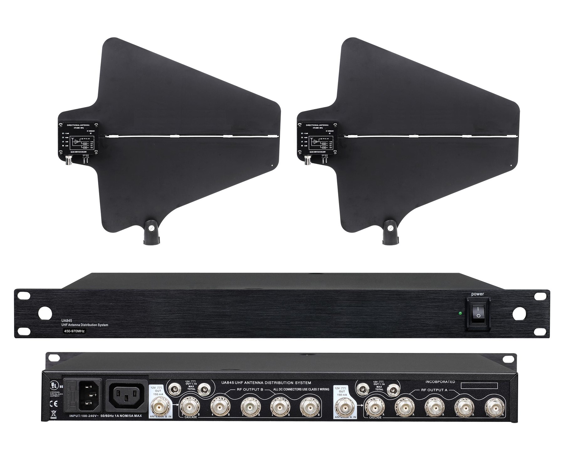UA845 and U87 10-channel microphone antenna distribution system