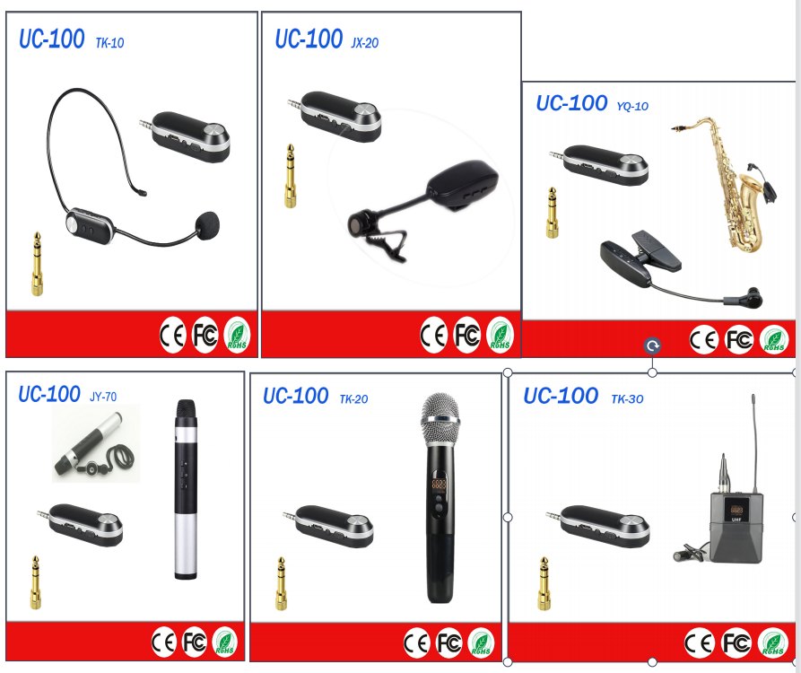 UC-100 wireless microphone series transmitter and application options
