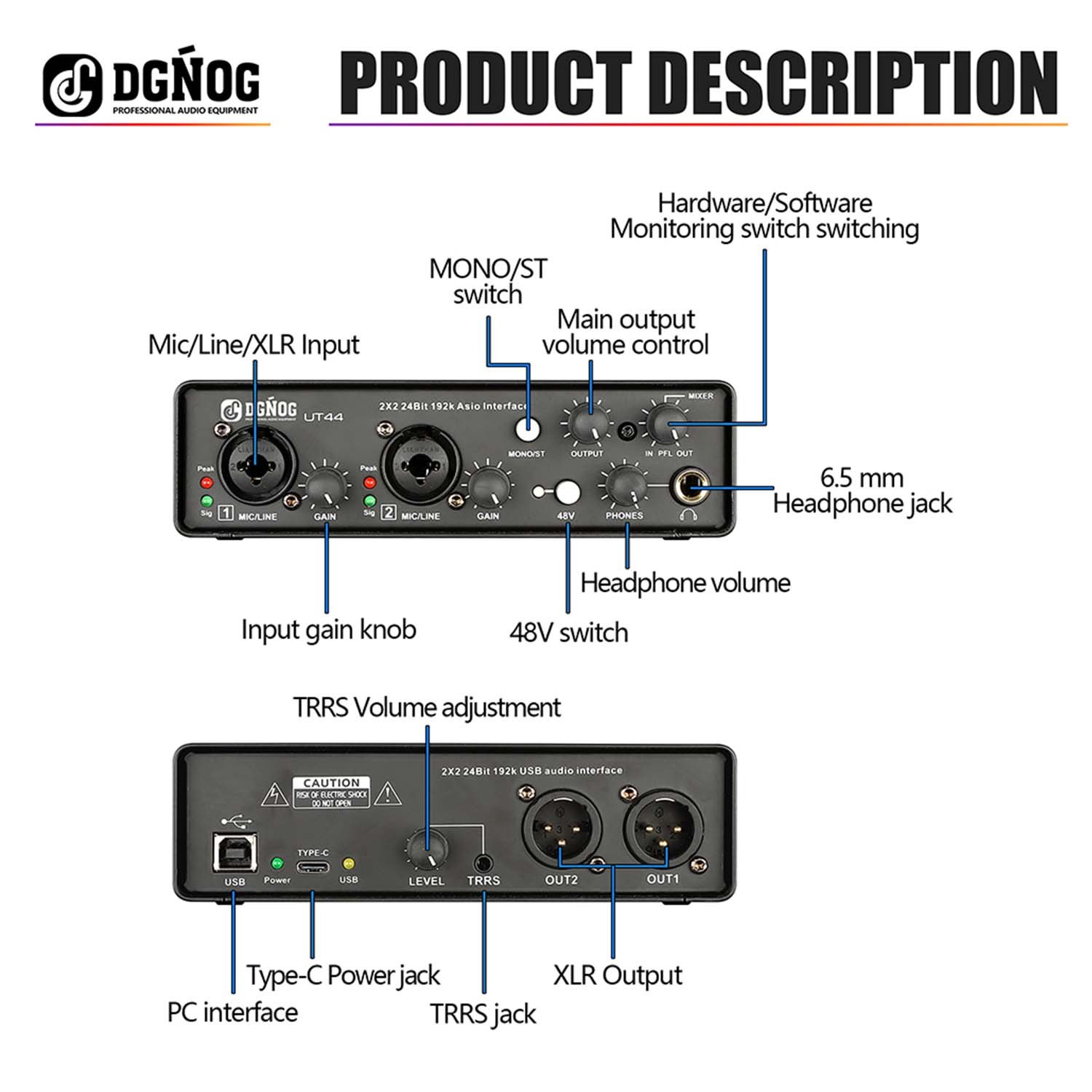 UT44 professional audio interface view 4