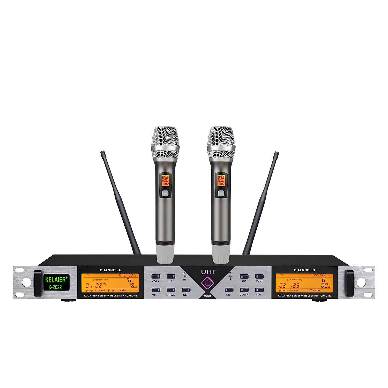 K-2022 KELAIER-branded OEM sample dual-channel true-diversity uhf wireless microphone system