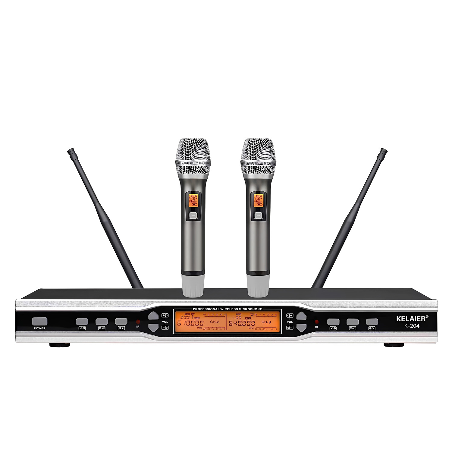 K-204 KELAIER-branded OEM sample dual-channel true-diversity uhf wireless microphone system