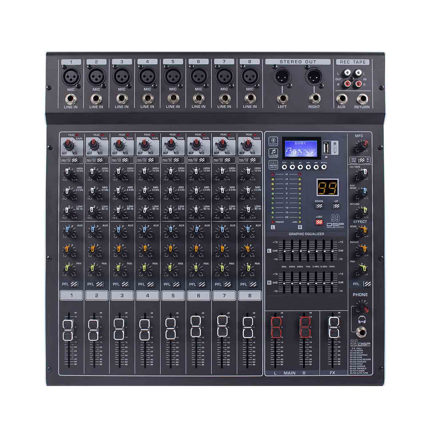 ELEGAUDIO QX8 8-channel professional DSP mixer view 1