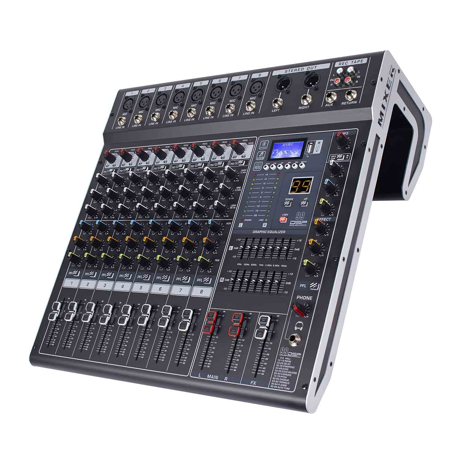 ELEGAUDIO QX8 8-channel professional DSP mixer view 2
