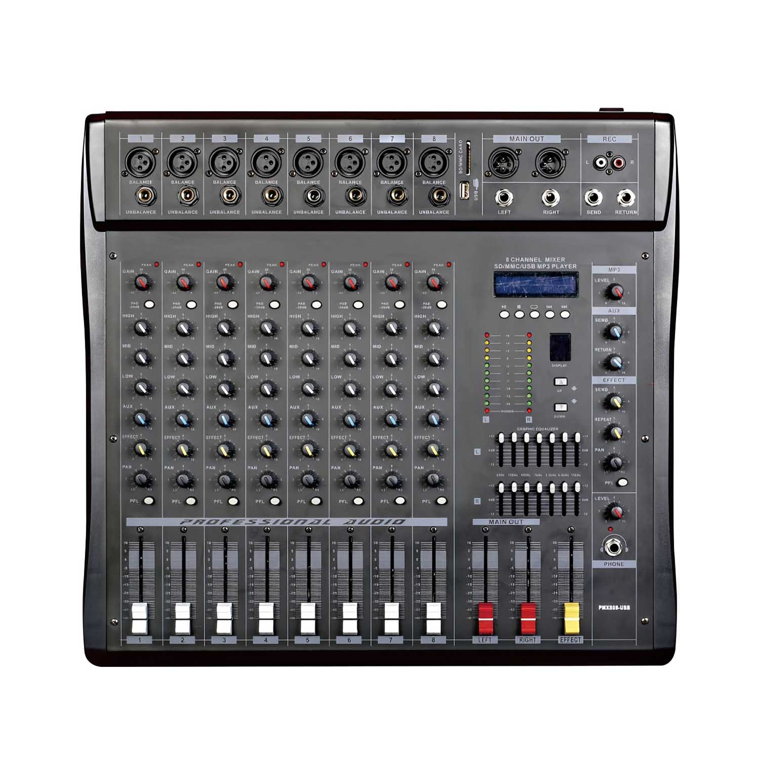 ELEGAUDIO PMX1208 12-channel powered mixing console view 1