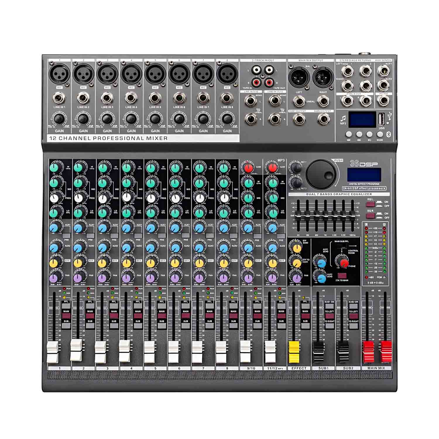 ELEGAUDIO EF1222XU 12-channel professional DSP mixer view 1