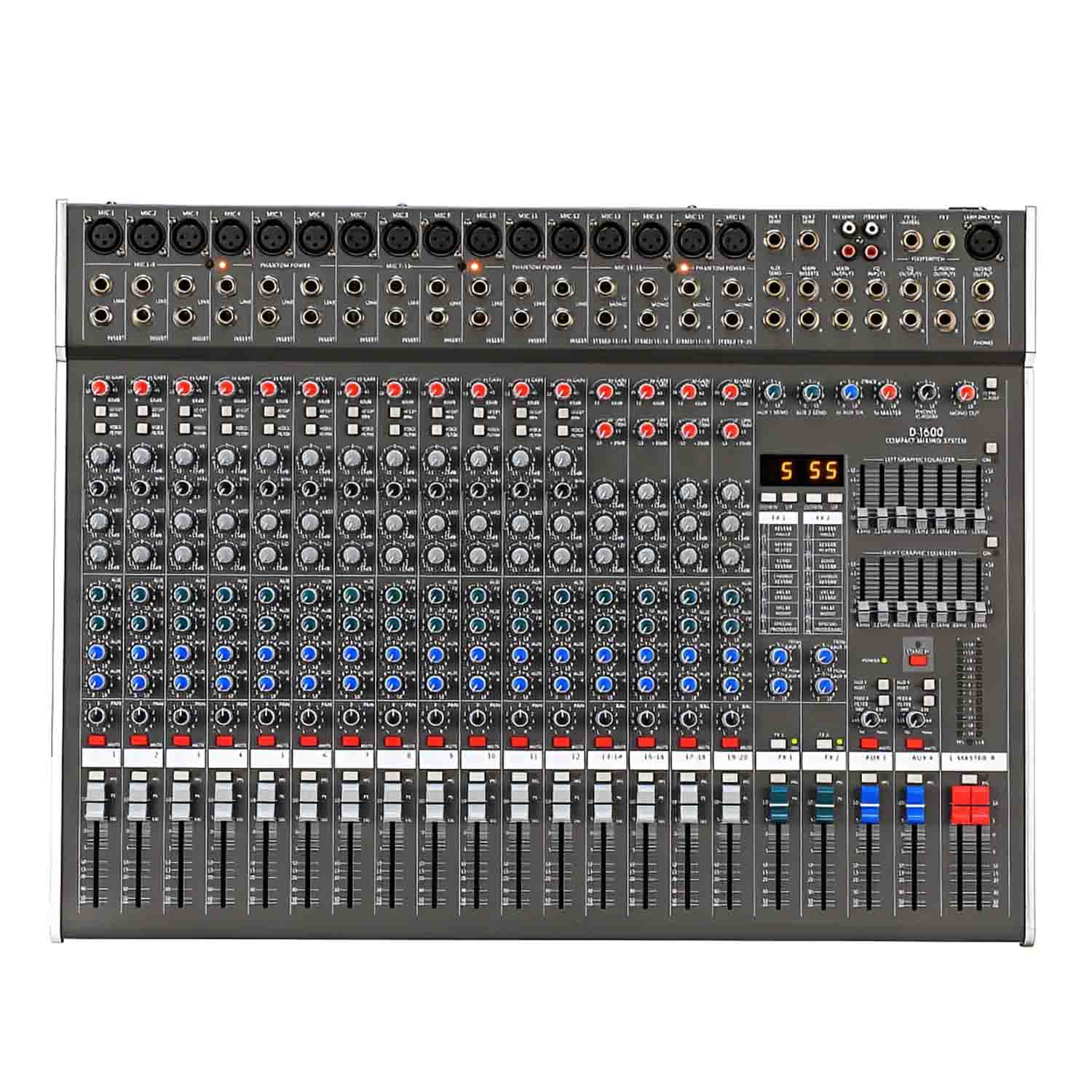 ELEGAUDIO D-1600 16-channel professional audio mixer view 1