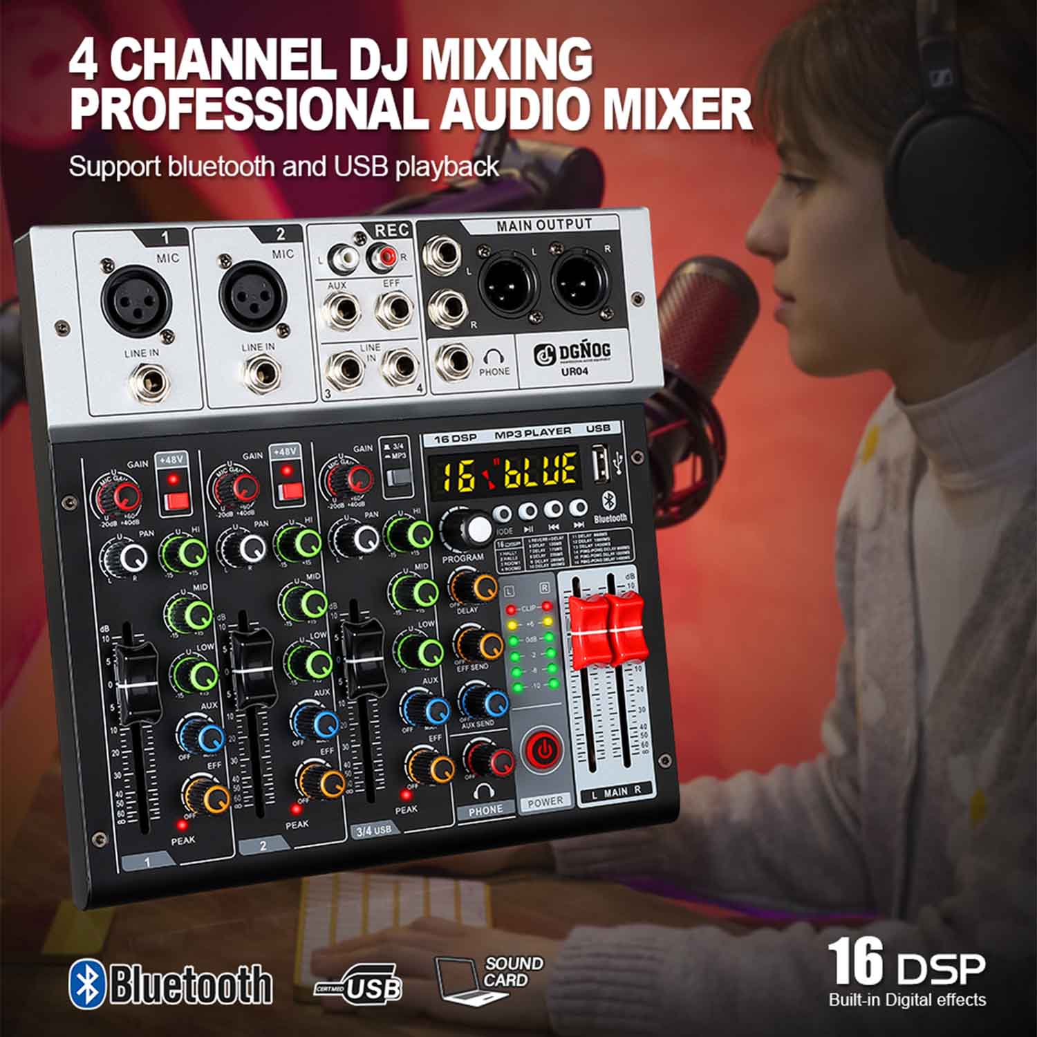 ELEGAUDIO UR04 4-channel USB Type-C audio mixer view 4