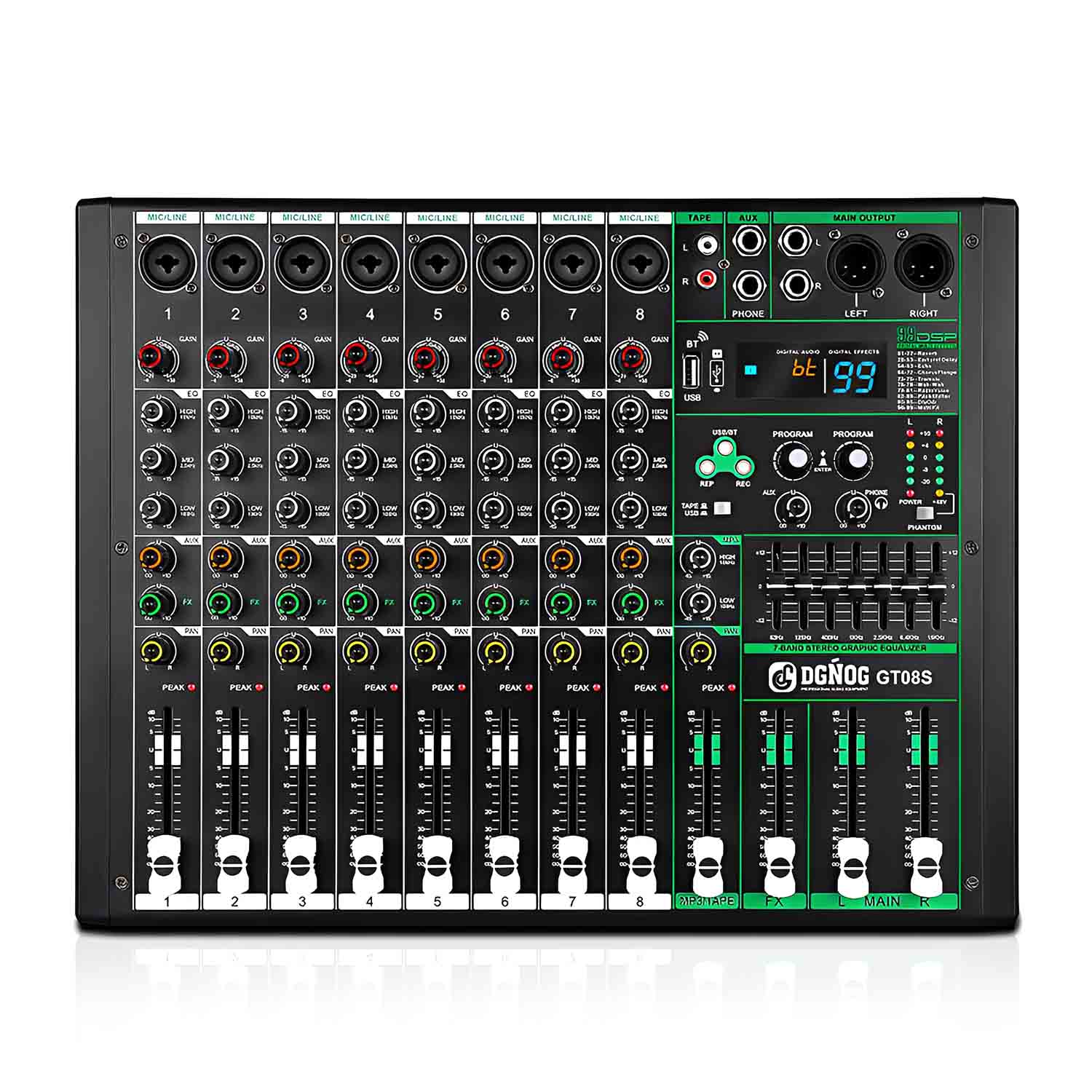ELEGAUDIO GT08S 8-channel professional DSP mixer view 1