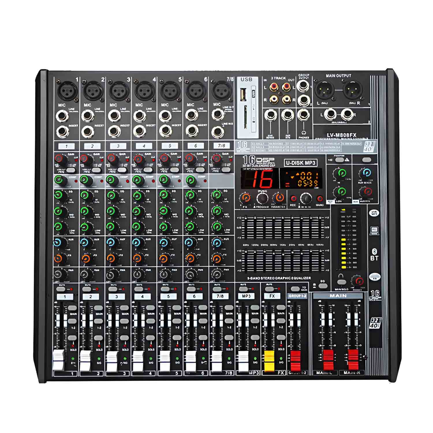 ELEGAUDIO LV-M808FX 8-channel DSP mixing console view 1