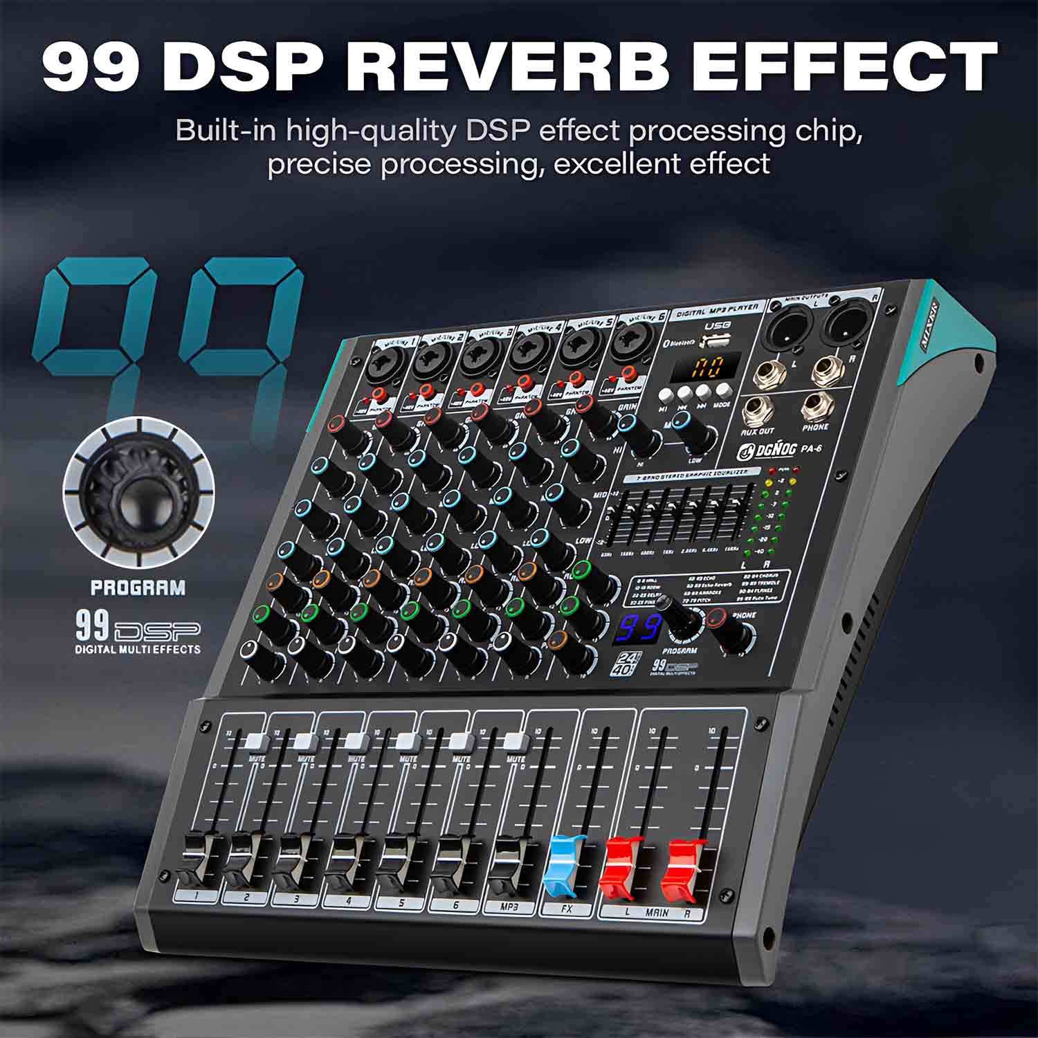 ELEGAUDIO PA-6 6-channel professional mixing console view 2