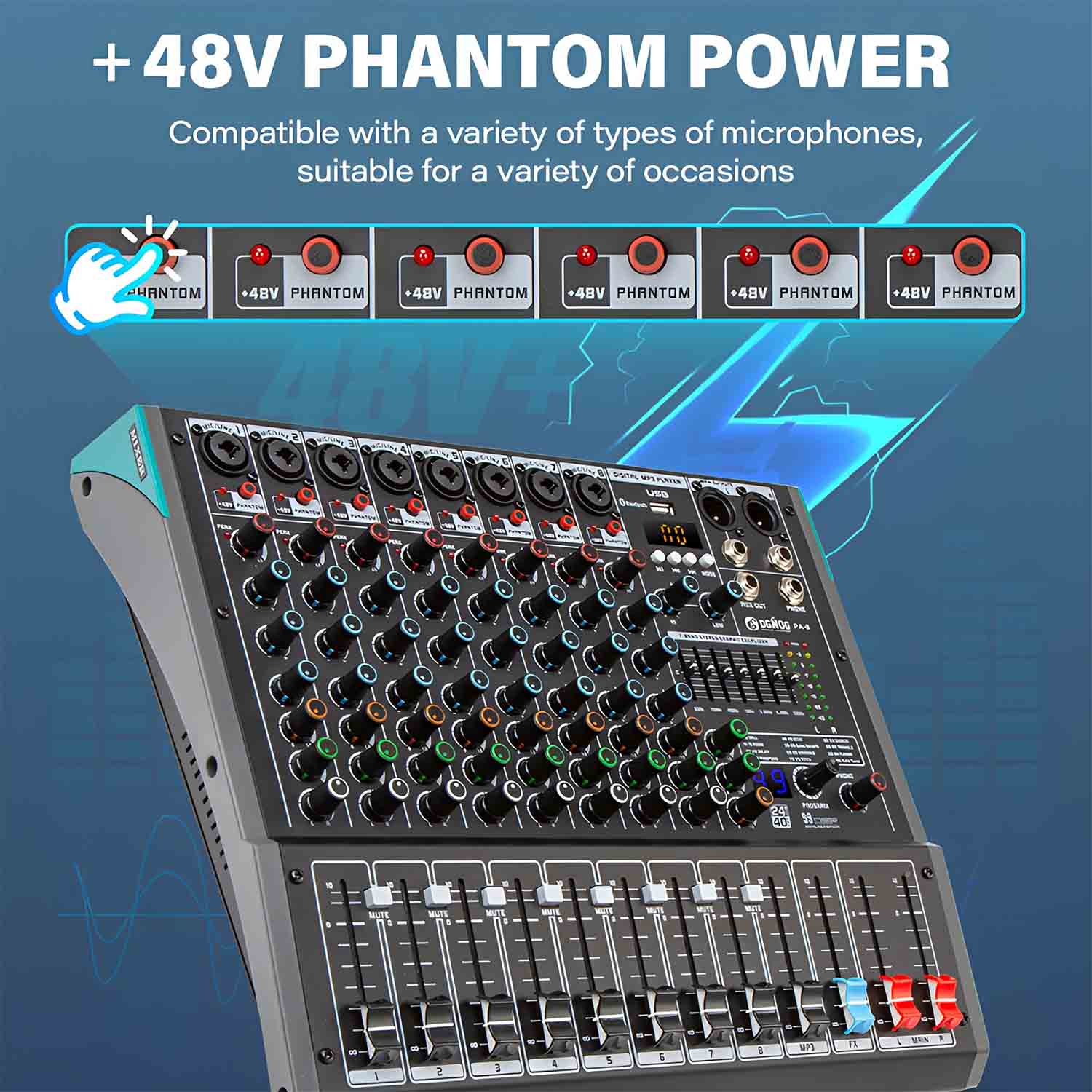 ELEGAUDIO PA-8 8-channel professional mixing console view 4