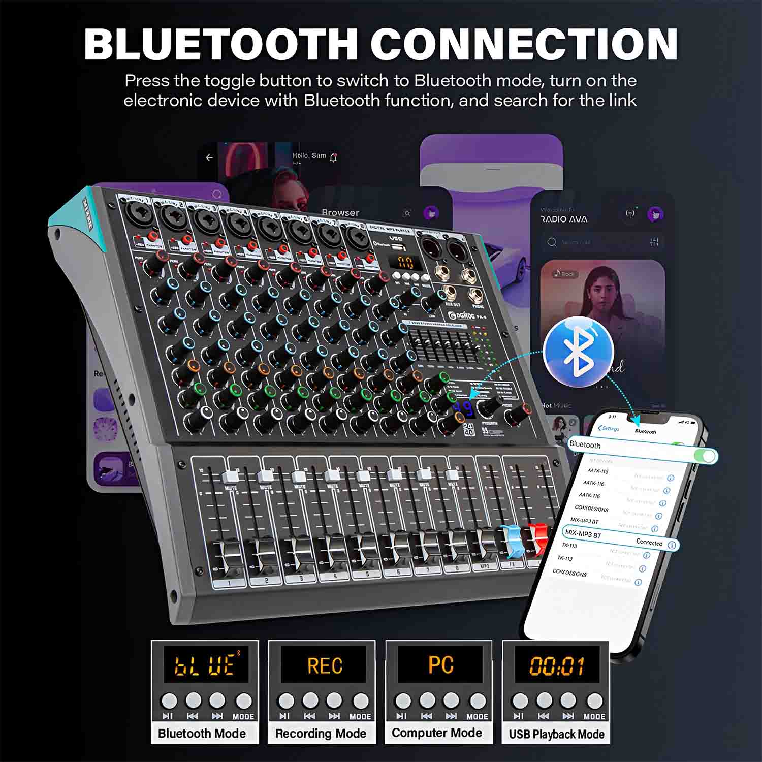 ELEGAUDIO PA-8 8-channel professional mixing console view 5