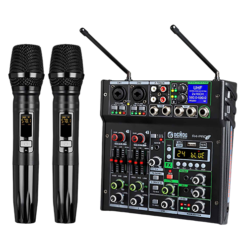 R4-PRO S 4-Channel Professional Mixing Console with Dual Wireless Microphones