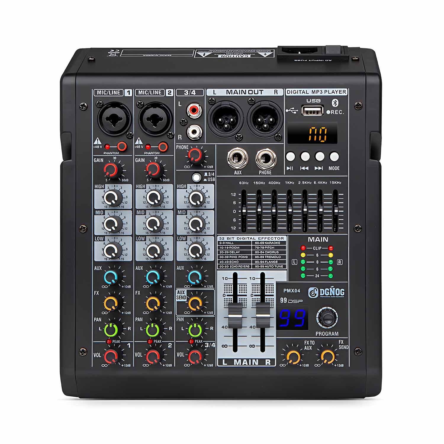 PMX04 4 channel professional mixing console view 1
