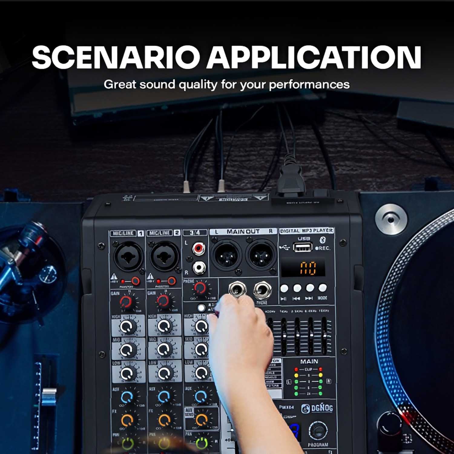 PMX04 4 channel professional mixing console view 3