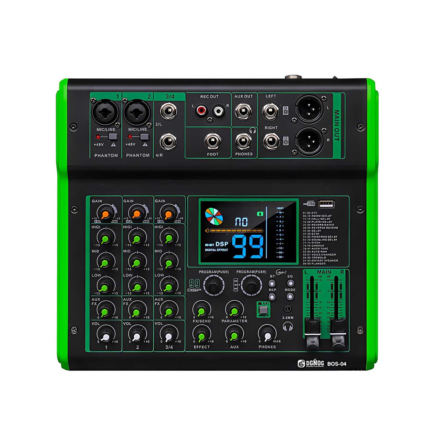 BOS-04 4 channel professional mixing console view 1