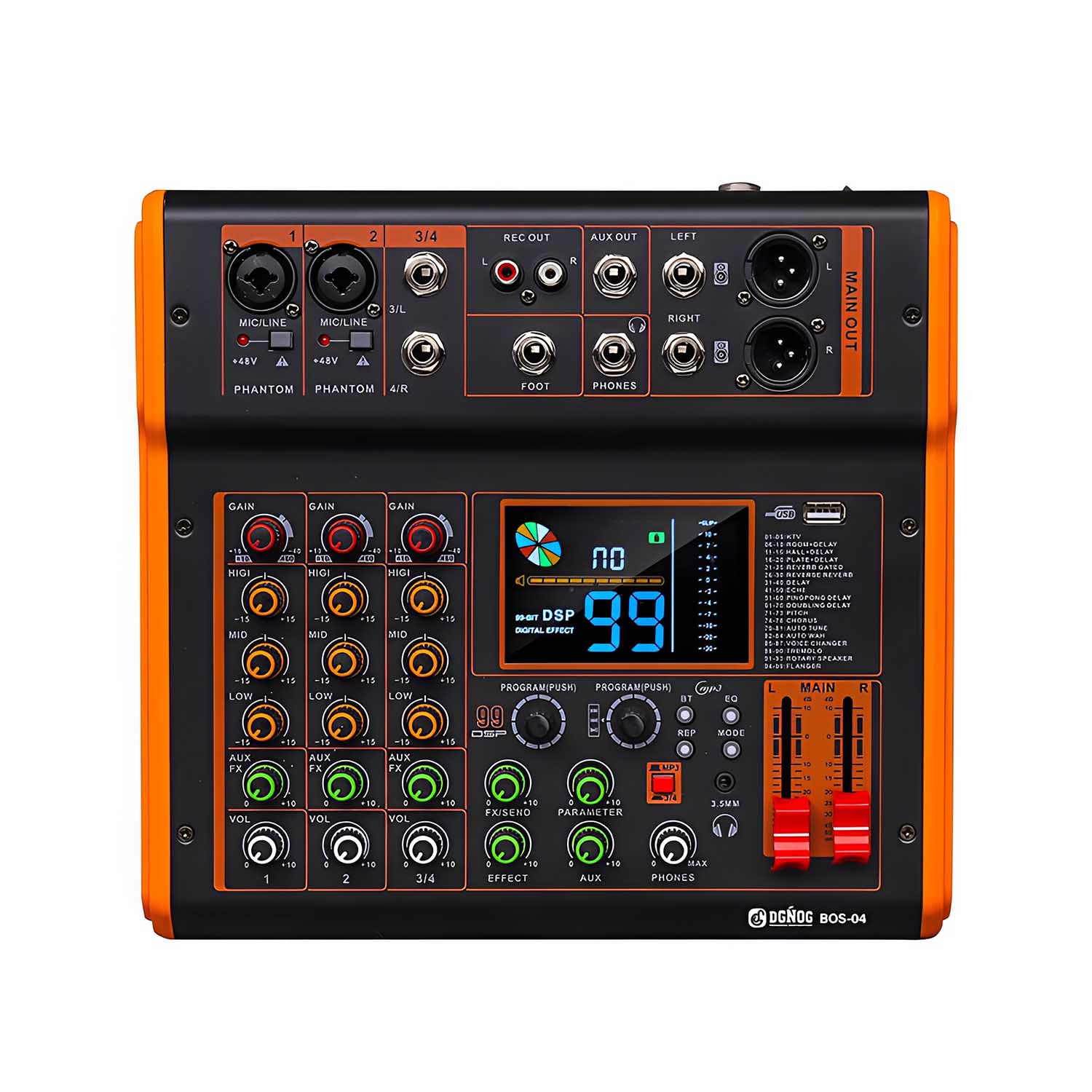 BOS-04 4 channel professional mixing console view 2