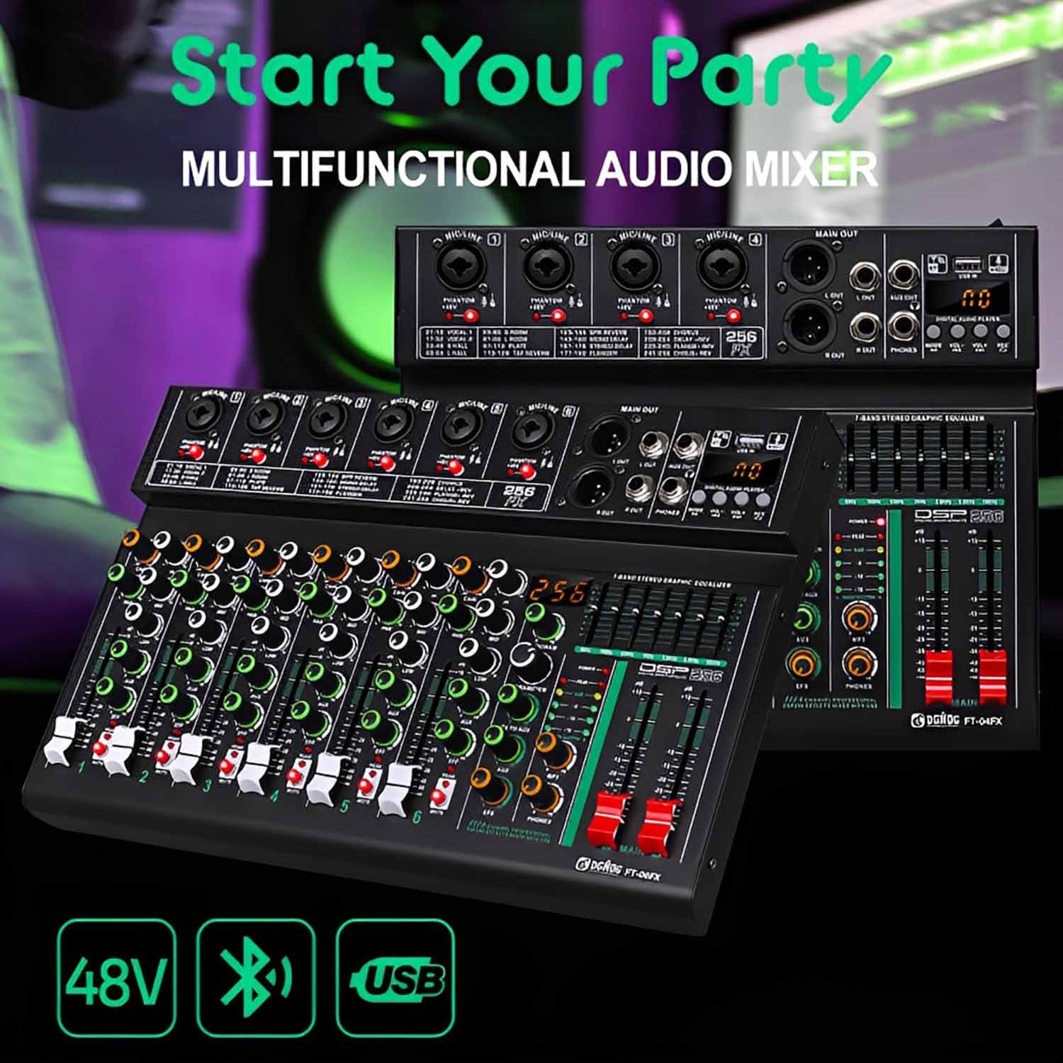 FT-04FX 4 channel professional mixing console view 2