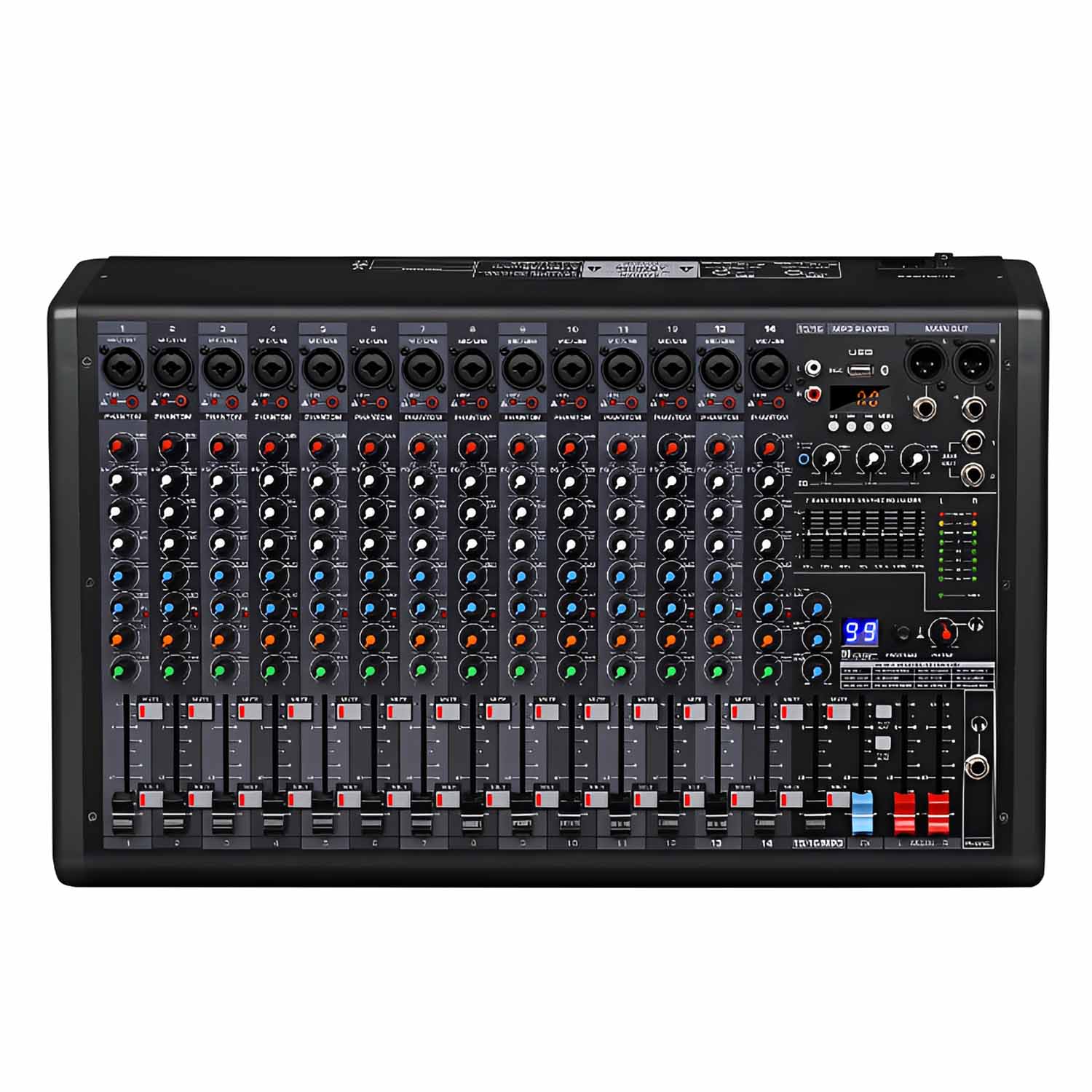 BP16 sixteen channel professional mixing console view 1