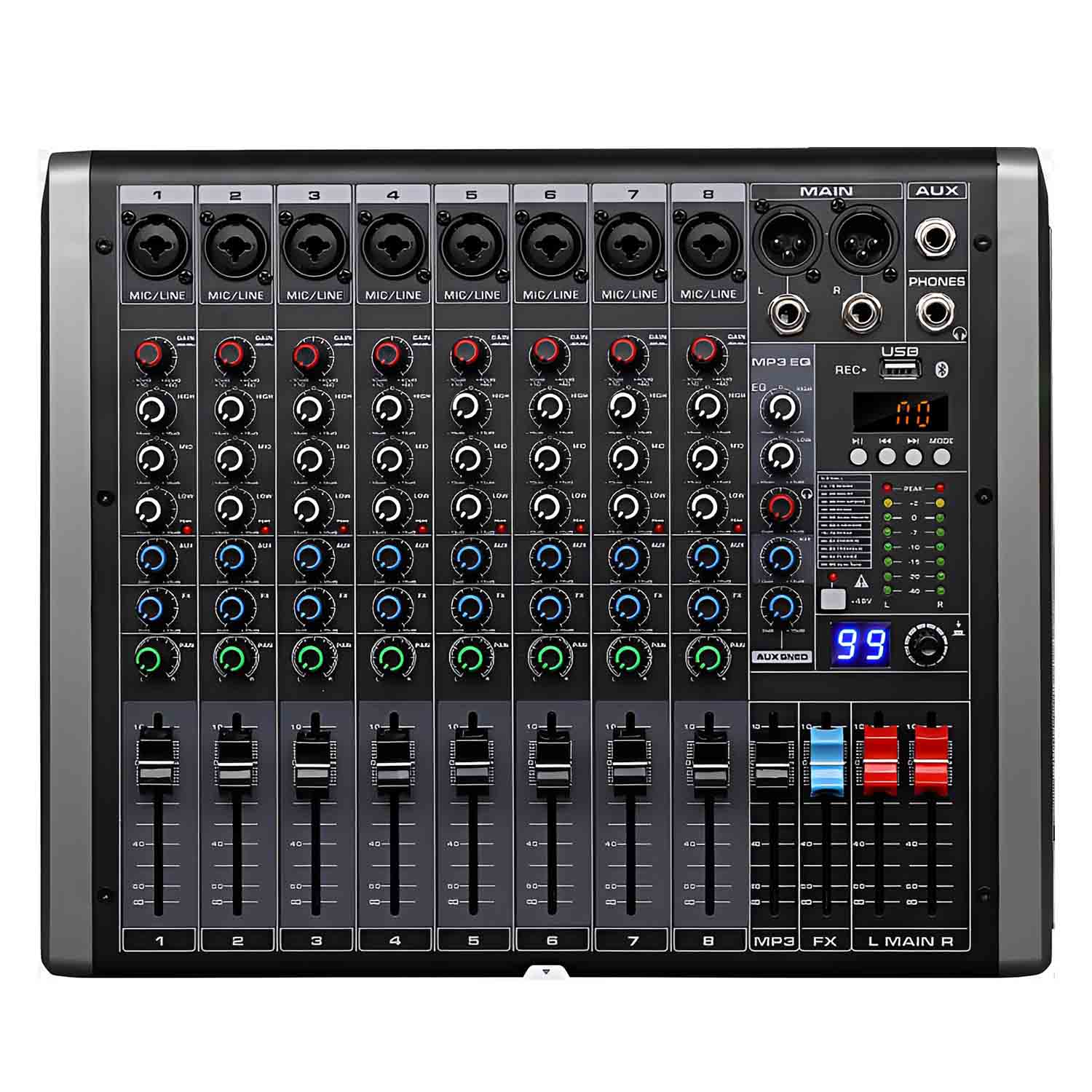 Q-8 8 channel professional mixing console view 1