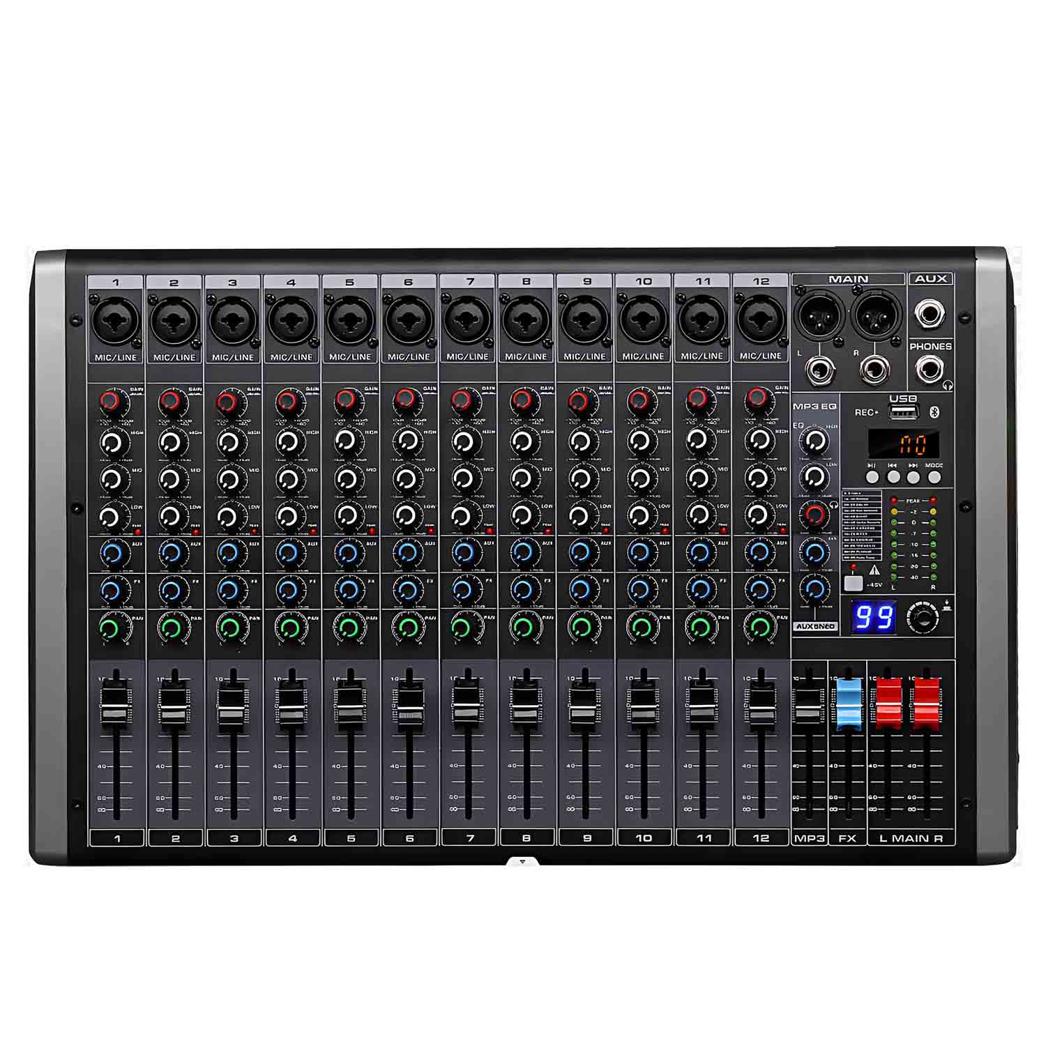 Q-12 12 channel professional mixing console view 1