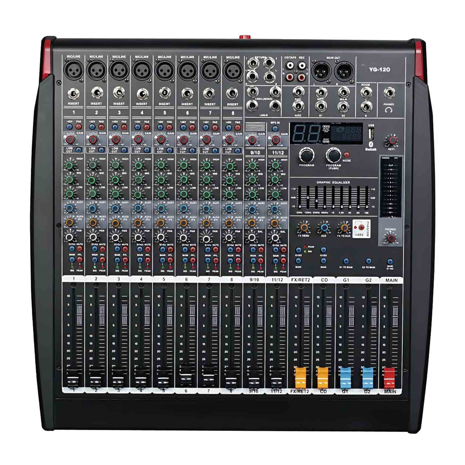 YG-12 professional powered mixing console view 1