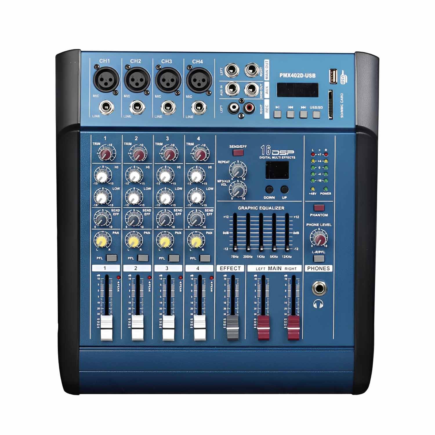 PMX-402D professional powered mixing console view 1