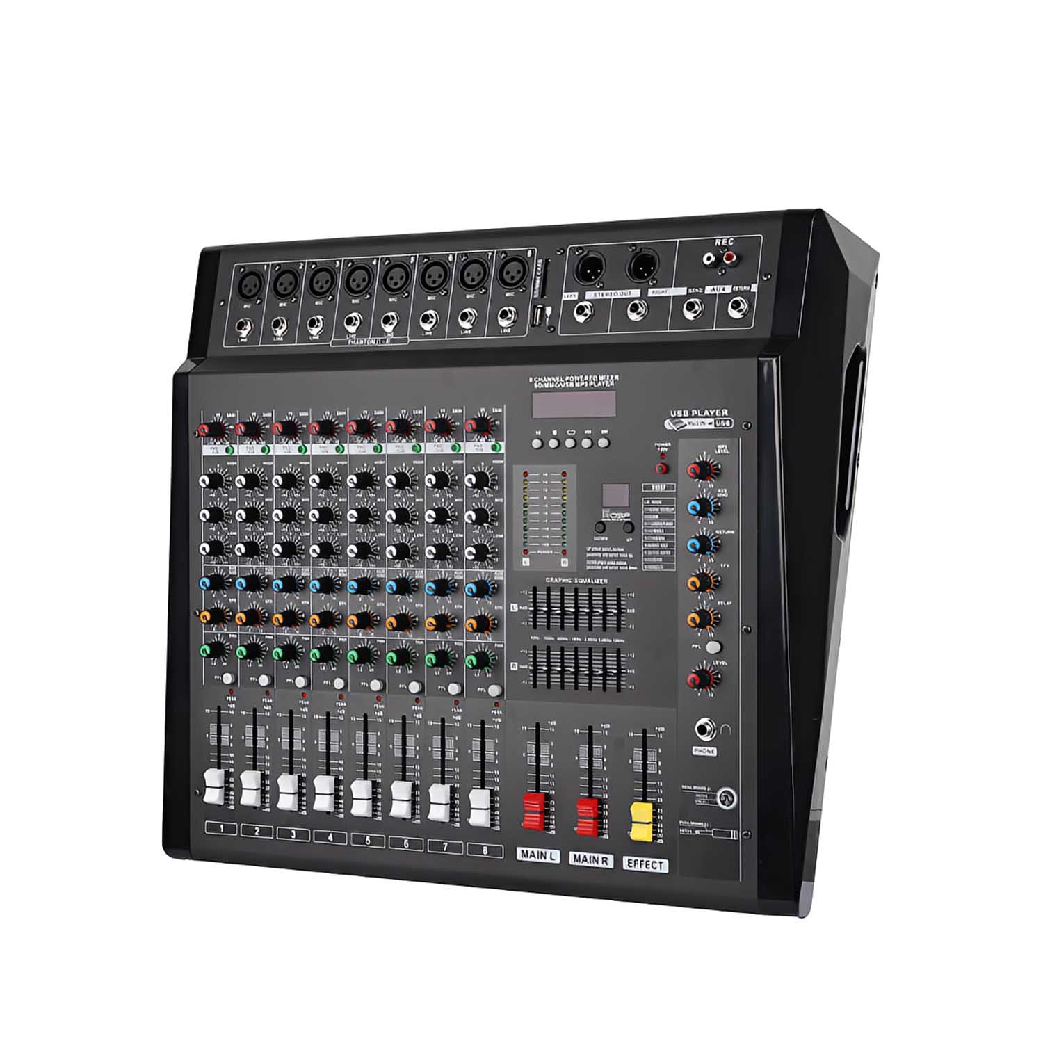 PMX-1608D professional powered mixing console view 2