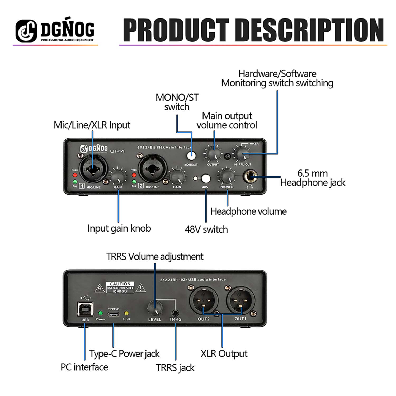 UT44 professional audio interface view 4