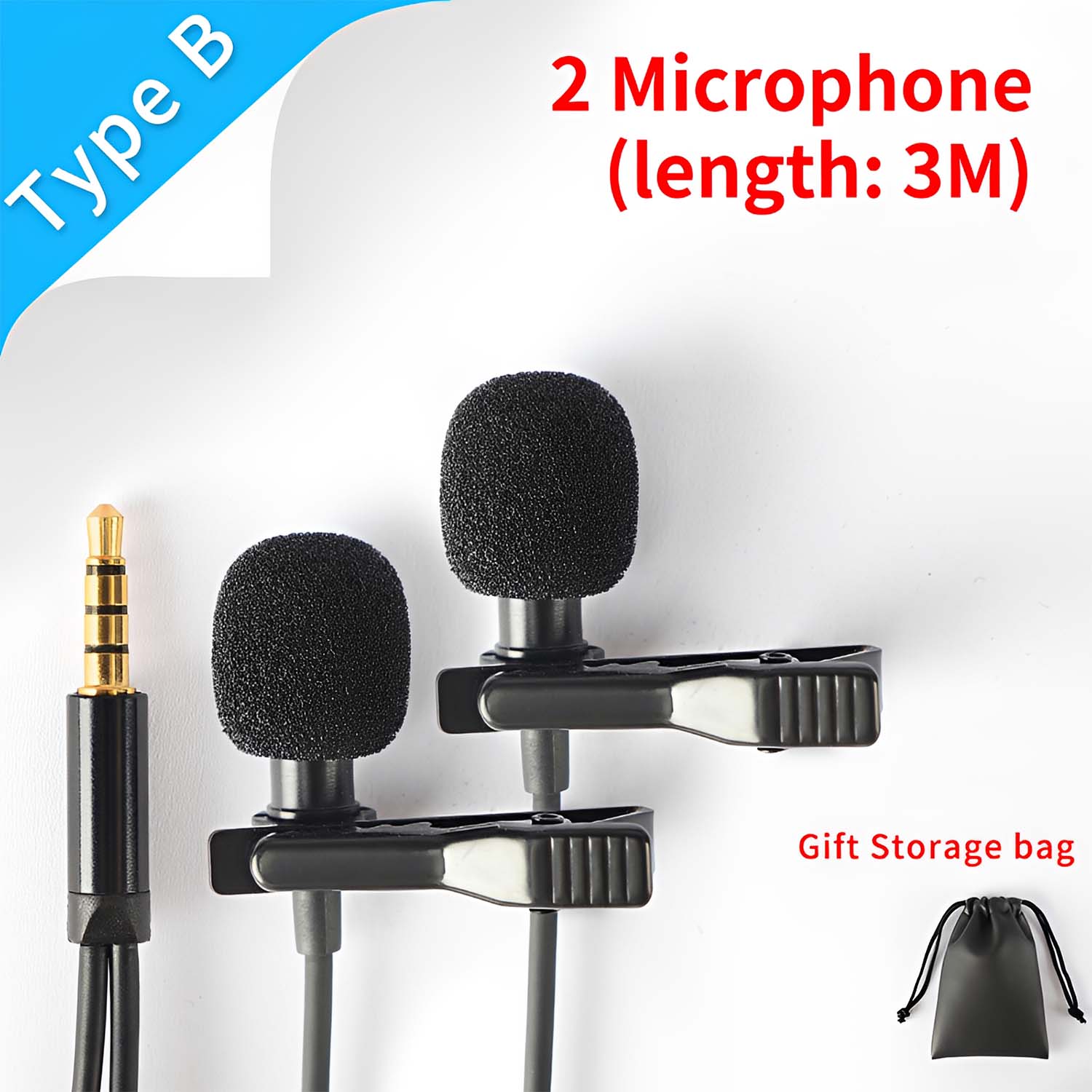 BY-M2D dual clip-on phone microphone view 2